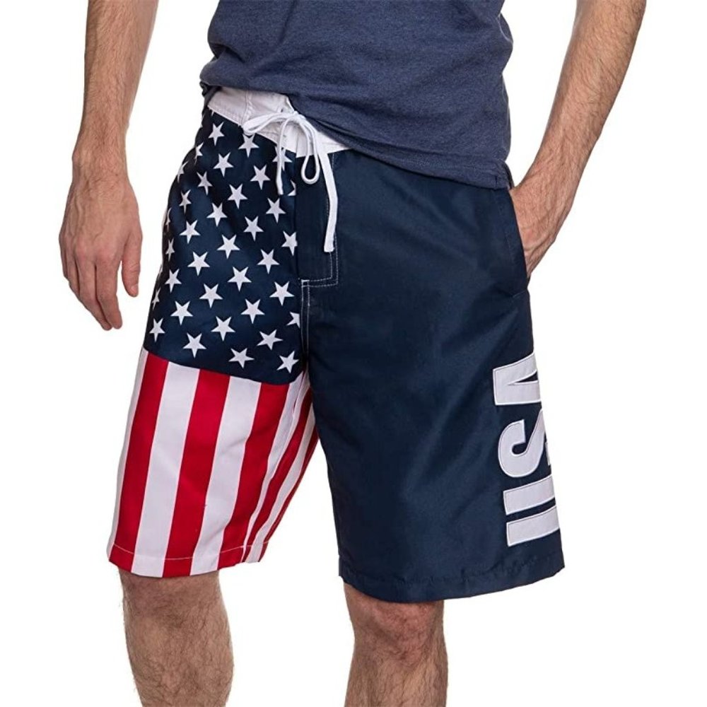 Calhoun Men's Americana USA Flag Fourth of July Swim Board Shorts (USA, Medium)